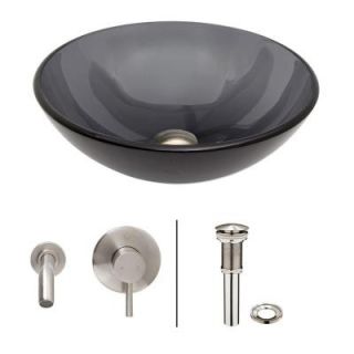 Vigo Glass Vessel Sink in Sheer Black with Wall Mount Faucet Set in Brushed Nickel VGT260