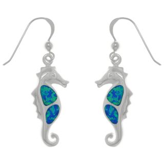 Glitzy Rocks Sterling Silver Created Blue Opal Seahorse Earrings