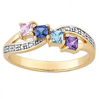 18K Gold Plated Sterling Silver Mother's Square Family Birthstone and Diamond Accented Ring   6650613