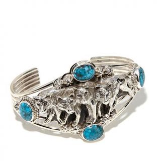 Chaco Canyon Southwest Turquoise Sterling Silver "Wolf Pack" Cuff Bracelet   7602561