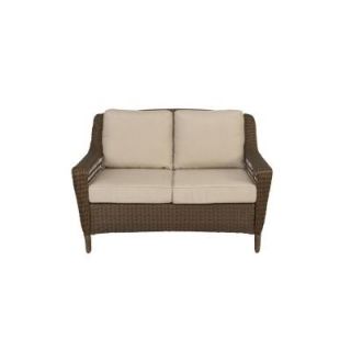 Hampton Bay Spring Haven Brown Wicker Patio Loveseat with Cushion Insert (Slipcovers Sold Separately) 56 20303