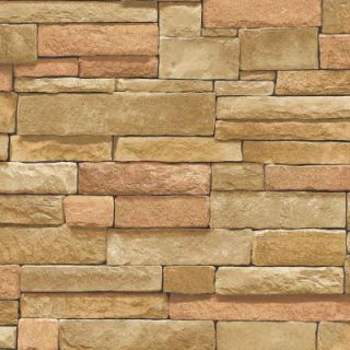 The Wallpaper Company 56 sq. ft. Brown Earth Tone Stone Wallpaper WC1282479