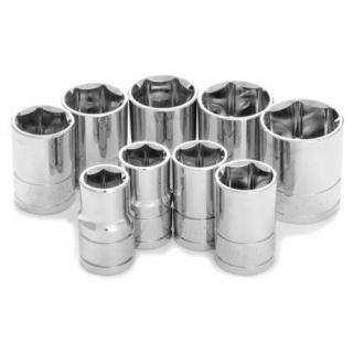 Performance Tool W32202 Chrome Socket Set, 1/2" Drive, 9 Piece, 12mm to 22mm, 6 Point, Shallow