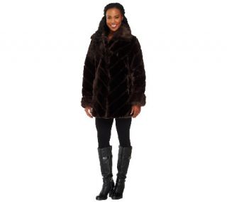 Dennis Basso Faux Sheared Mink Coat with Chevron Detail —