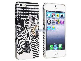 Insten White/ Black Zebra Head Clip on Rubber Coated Case Cover + 2 LCD Kit (Front & Back) Anti Glare Screen Cover Compatible With Apple iPhone 5 / 5s 929482