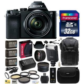 Sony a7K A7 Full Frame DSLR 24.3 MP Interchangeable Digital Lens Camera with FE 28 70mm f/3.5 5.6 OSS Lens with Sony HVL F20M Flash + 32GB Memory + x3 NP FW50 + Charger + 2.2x + .43x Lens + Backpack
