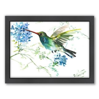 Hummingbird with Blue Flower Framed Painting Print