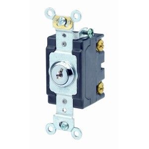 Leviton 1221 2KL Single Pole Key Lock Power Switch, 20A, 120/277V, Nickel Plated