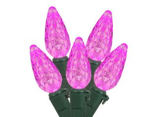 Set of 70 Hot Barbie Pink LED C6 Christmas Lights   Green Wire