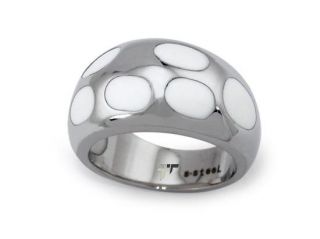 Stainless Steel Ladies Ring w/ White Resin Inlay