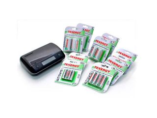 Combo: Tenergy TN190 Universal LCD Battery Charger + 10 Cards Centura Batteries (16 AA / 8 AAA / 4 C / 4 D)