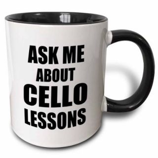 3dRose Ask me about Cello lessons self promotion promotional advertise advertising music teacher marketing, Two Tone Black Mug, 11oz