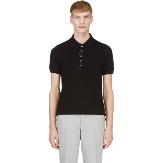Thom Browne Black Textured Knit Polo