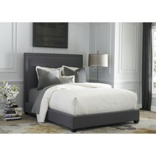 Dark Gray Linen Upholstered Panel Bed Set   17839491  
