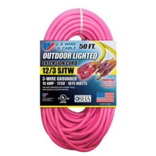 U.S. Wire & Cable 50 ft. 12/3 Fluorescent Lighted Extension Cord   Pink 96050PKL