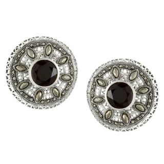 Glitzy Rocks Sterling Silver Marcasite And Onyx Square Stud Earrings