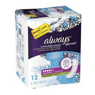 Always Discreet Incontinence Maximum Absorbency Pads, Long 12 ea (Pack of 2)