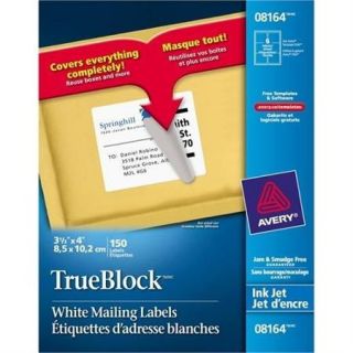 Avery White Shipping Labels with TrueBlock Technology for Inkjet Printers, 3 1/3" x 4", Pack of 150