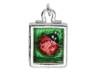 Silver Plated and Enameled Charm, Ladybug in Box 17.8x11.8x5.8mm, 1pc, Red/Green