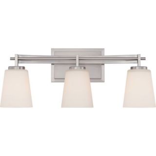 Cambridge 3 Light Brushed Nickel Finish Bath Vanity With White Shades