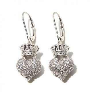 King Baby Jewelry 1.88ct CZ 3D Crown Heart Sterling Silver Dangle Earrings   7608973