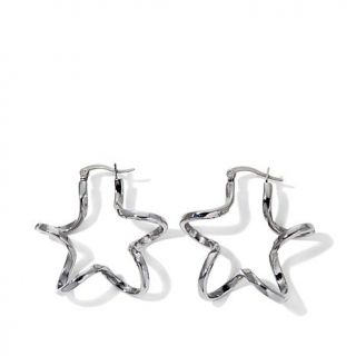 Stately Steel Twisted Star Stainless Steel Hoop Earrings   7871425