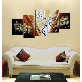 Butterfly Tree 5 piece Gallery wrapped Hand Painted Canvas Art Set
