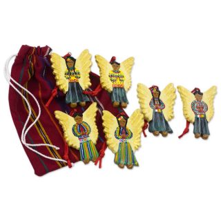 Set of 6 Ceramic Guatemala Guardian Angels Ornaments (Guatemala)