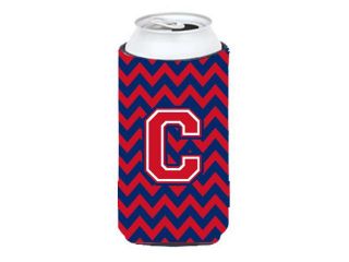 Letter C Chevron Yale Blue and Crimson Tall Boy Beverage Insulator Hugger CJ1054 CTBC