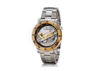 IK98399 Mens Round Dial Analog Display 626 Movement Mechanical Wrist Watch with Steel Strap (Gold) M.