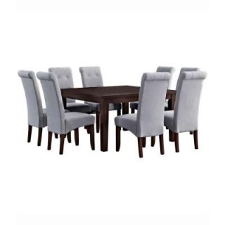 Simpli Home Cosmopolitan Solid Wood and Linen Look 9 Piece Polyester Dining Set in Dove Grey AXCDS9 COS DGL