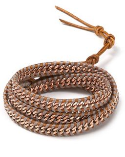 Chan Luu Drizzle And Natural Brown Metal Chain 5 Wrap Bracelet