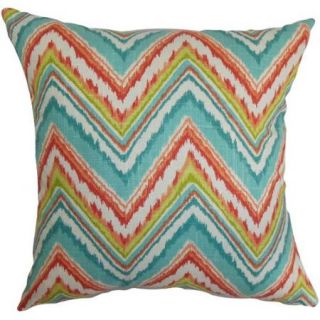 Dayana Zigzag Teal Red Feather and Down Filled Throw Pillow 18 inch