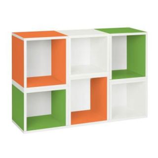 Way Basics 6 Cube Stackable Arlington Modular Bookcase and Eco Storage Shelf in Green/Orange/White PS MCCP 6 GNOEWE