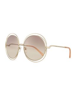 Chloe Carlina Round Wire Frame Sunglasses, Rose Gold