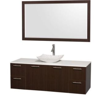 Wyndham Collection Amare 60 in. Vanity in Espresso with Solid Surface Vanity Top in White, Marble Sink and 58 in. Mirror WCR410060SESWSGS6M58