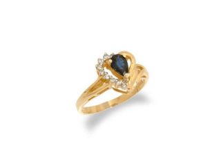 14K Gold Sapphire and Diamond Heart Shaped Ring Size 7.5