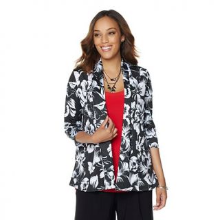 Slinky® Brand 3/4 Sleeve Printed Jacket with Shawl Collar   8090154