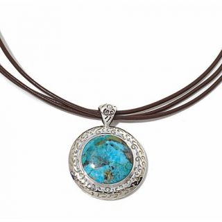 Jay King Round Turquoise Pendant with 3 Cord Brown Leather 17 3/4" Necklace   7902767
