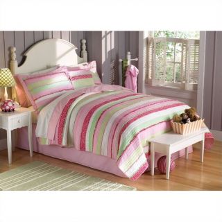 PEM America Annas Ruffle Piece Quilt Set in Pink and Green   QS6091XX 2300
