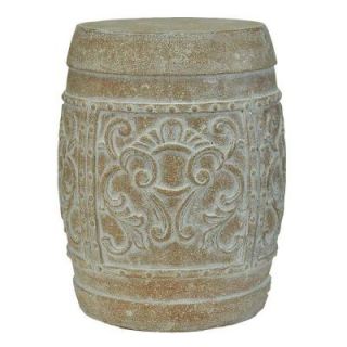 MPG 19 1/2 in. H Cast Stone Carved Garden Stool in White Wash Terracotta PF5866TCWW