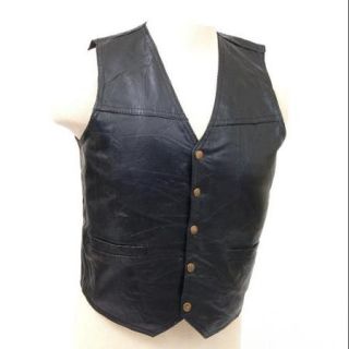 Genuine Leather Vest Motorcycle or Dress Inside Chest Pocket 2 Outside Pockets Black Medium
