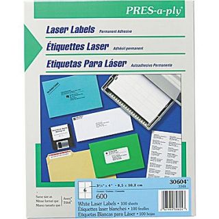 Avery PRES a ply 3.33 x 4 Laser Address Labels, White, 100/Pack (30604)