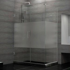 DreamLine SHEN 24440340 HFR 01 Unidoor Plus 44 in. W x 34 3/8 in. D x 72 in. H Hinged Shower Enclosure, Half Frosted Glass Door, Chrome Finish Hardware