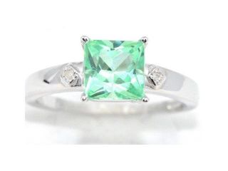 1 Ct Green Sapphire & Diamond Princess Cut Ring .925 Sterling Silver Rhodium