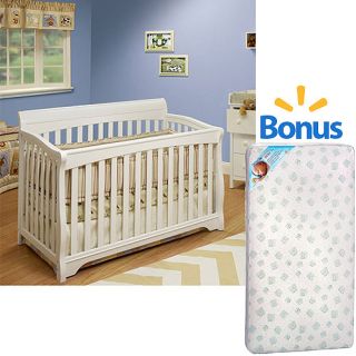 Sorelle Florence 4 in 1 Convertible Fixed Side Crib, White with Bonus Mattress