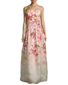 Kay Unger New York Strapless Floral Print Ball Gown
