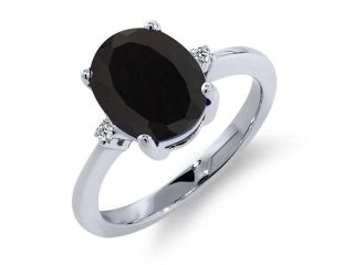 2.23 Ct Oval Black Onyx White Topaz 925 Sterling Silver Ring
