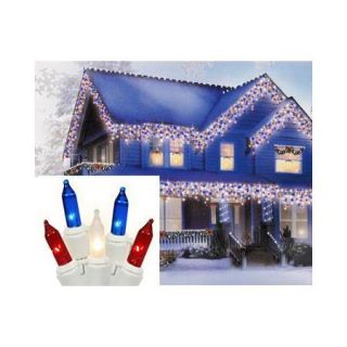 Set of 100 Red, Clear Frosted & Blue Icicle Patriotic 4th of July Mini Christmas Lights   White Wire