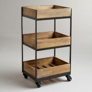 3 Shelf Wooden Gavin Rolling Cart